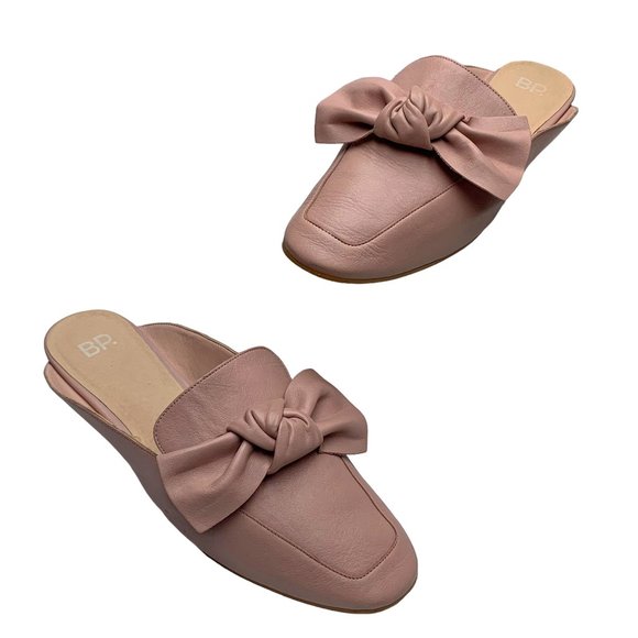 BP Nordstrom Maddy Bow Dusty Pink Leather Mules - Picture 1 of 10
